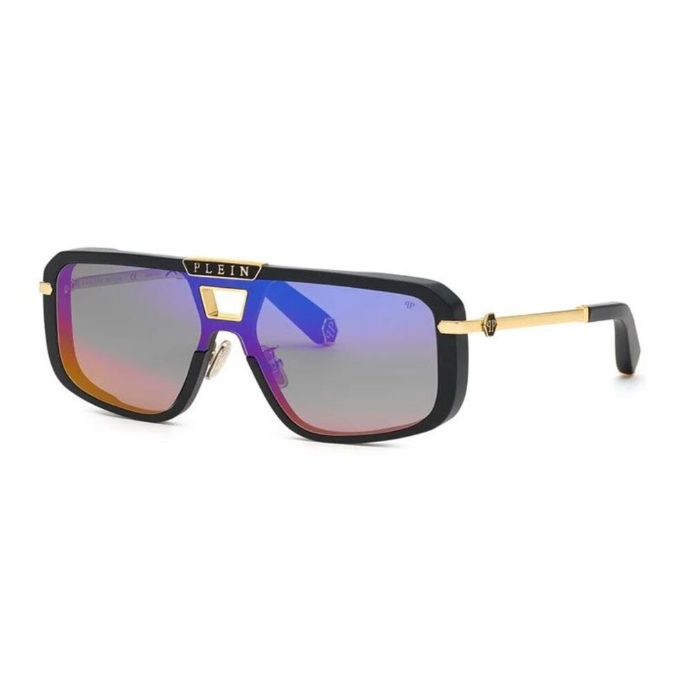 Philipp Plein Sunglasses Aviator Full Rim, Black Frame and Smoke Rainbow Mirror